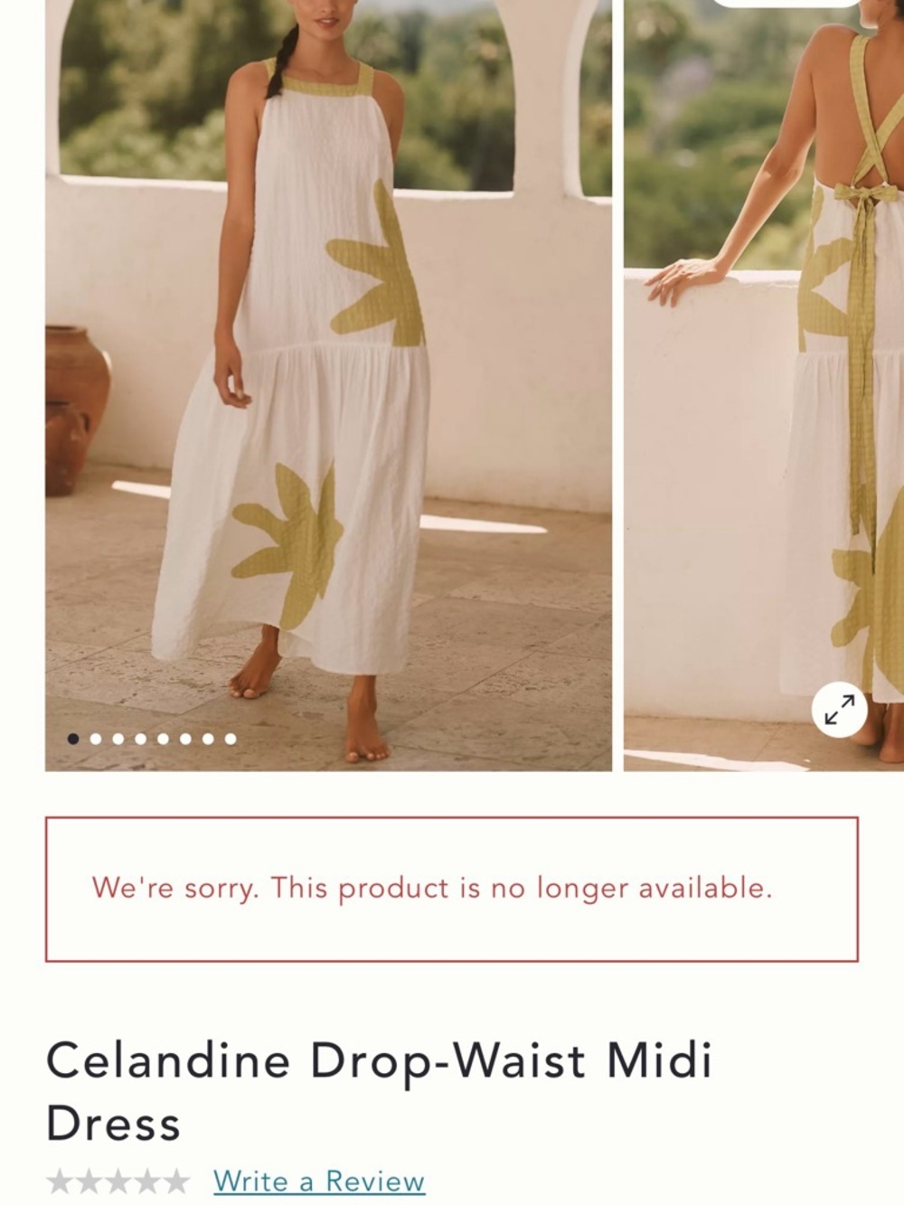 Anthropologie White Midi Dress with Yellow-Green Floral Accents